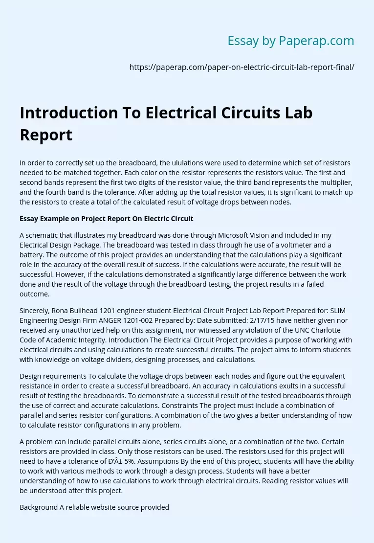 Introduction To Electrical Circuits Lab Report