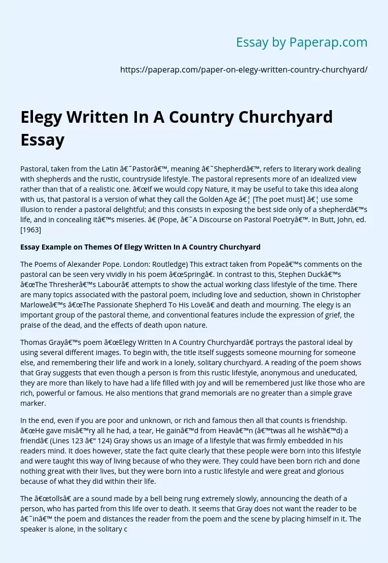 Elegy Written In A Country Churchyard Essay