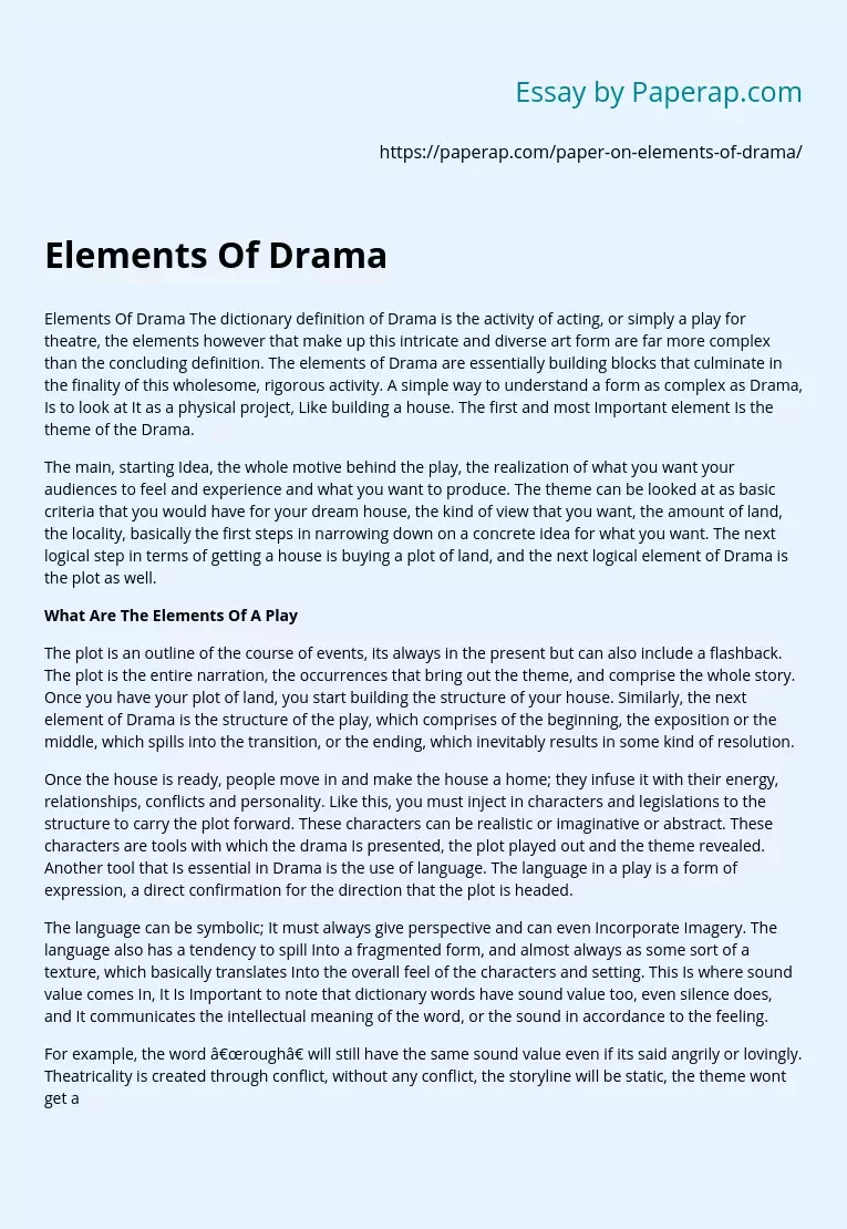 Forming and Using Elements Of Drama in a Play