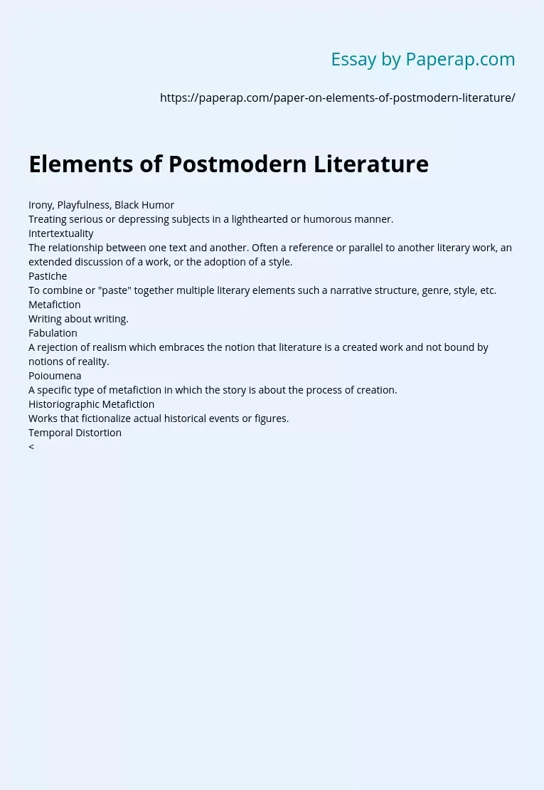 Elements of Postmodern Literature