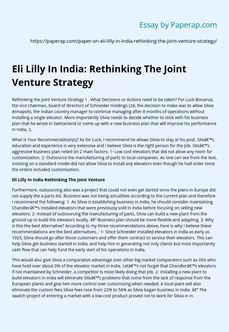 Eli Lilly In India: Rethinking The Joint Venture Strategy
