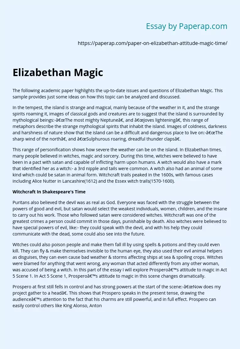 Academic Paper Elizabethan Magic