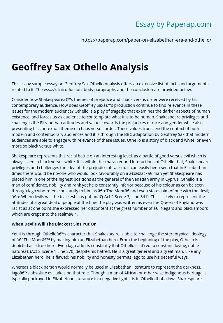 Geoffrey Sax Othello Analysis