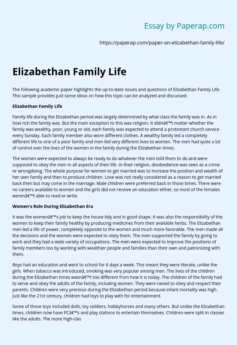 Elizabethan Family Life
