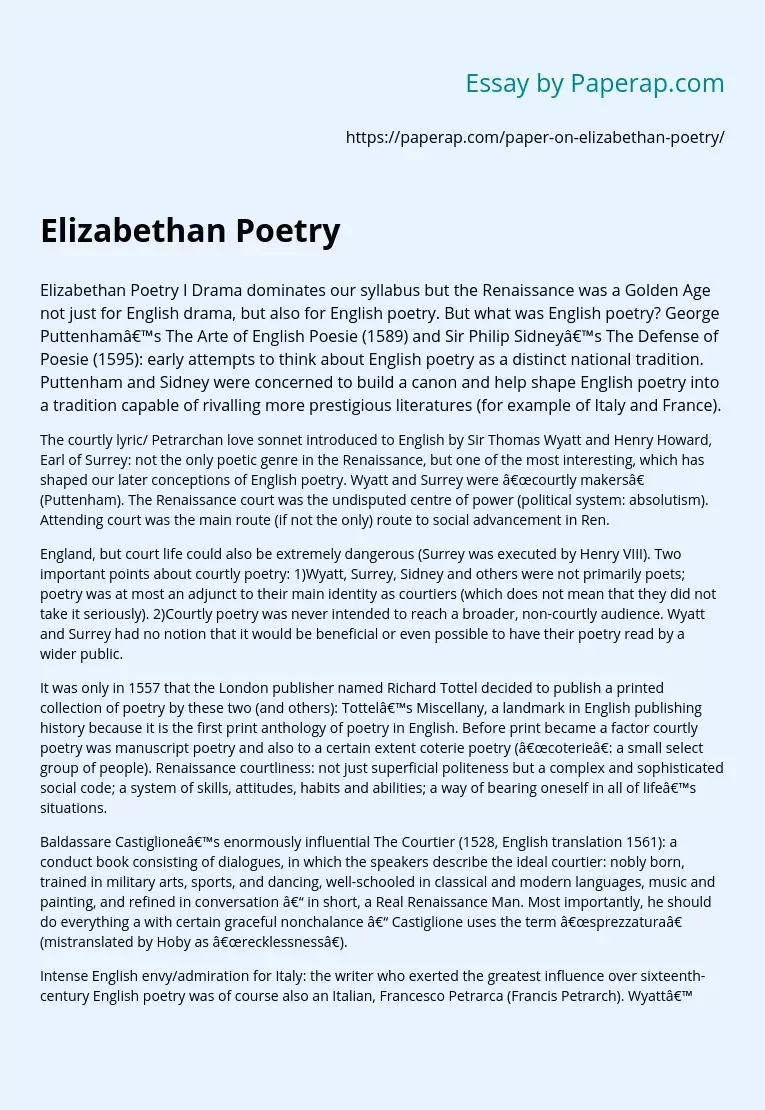 Реферат: Elizabethan Sonnets Essay Research Paper In Elizabethan