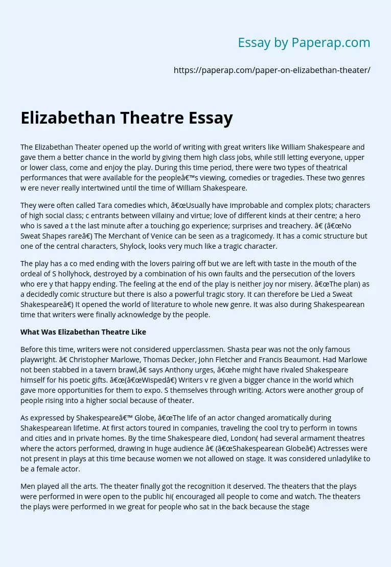 Elizabethan Theatre Essay