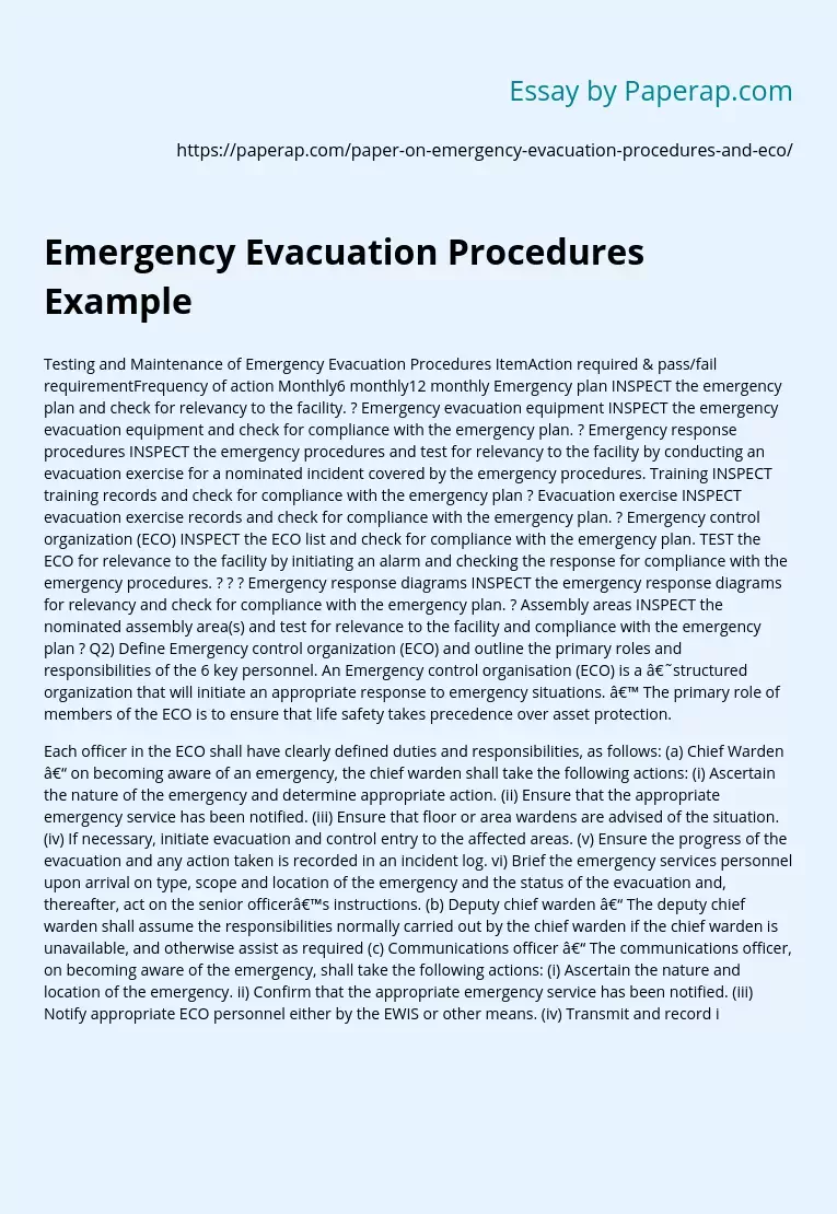 Emergency Evacuation Procedures Example