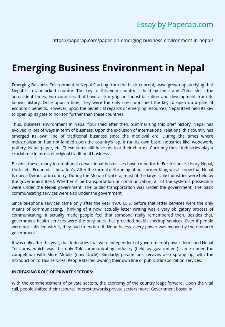 Emerging Business Environment in Nepal