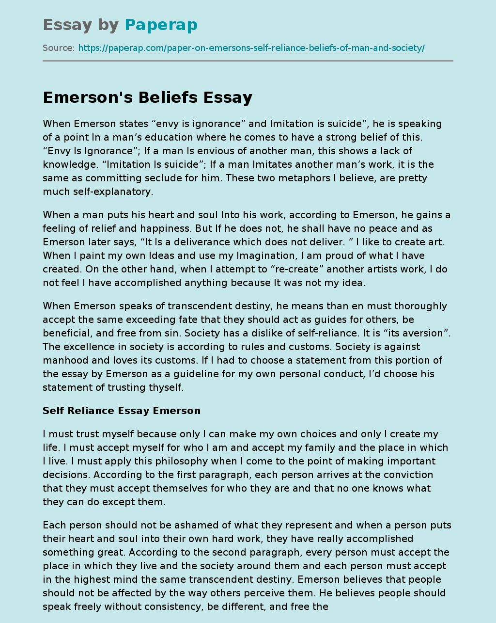 Emerson's Beliefs