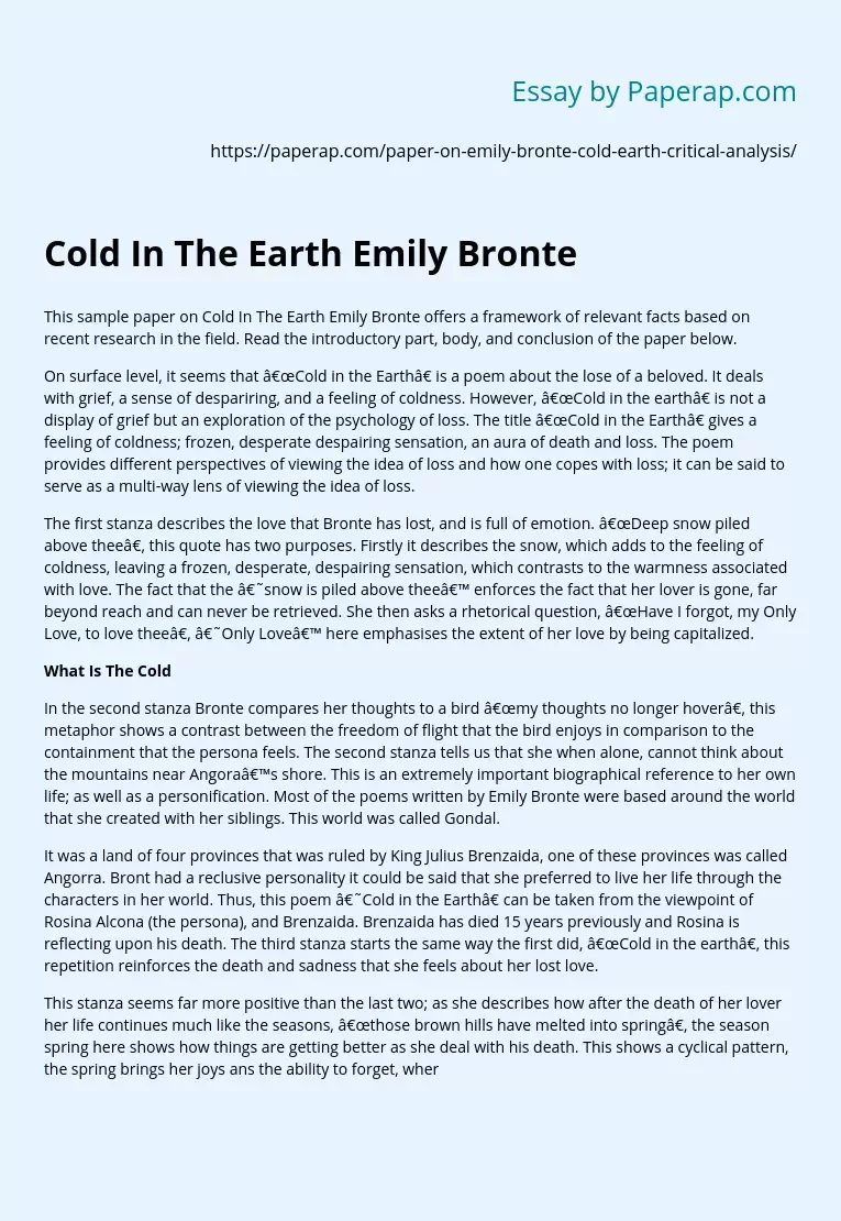 Cold In The Earth Emily Bronte