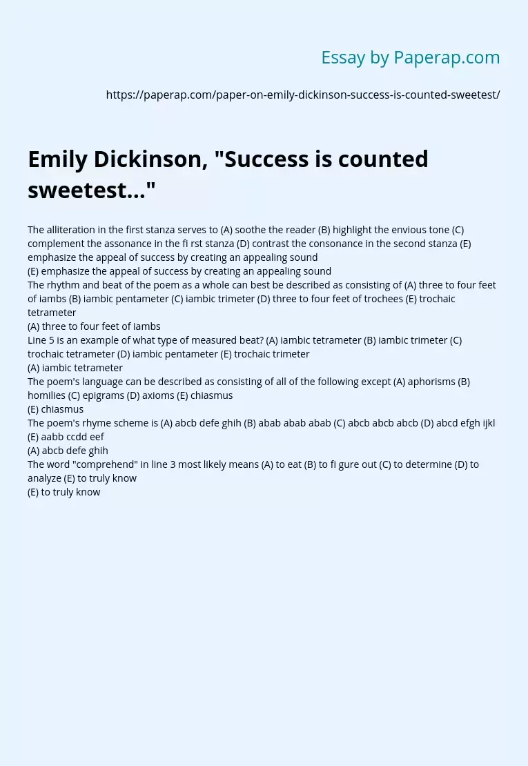 Emily Dickinson, &quot;Success is counted sweetest...&quot;
