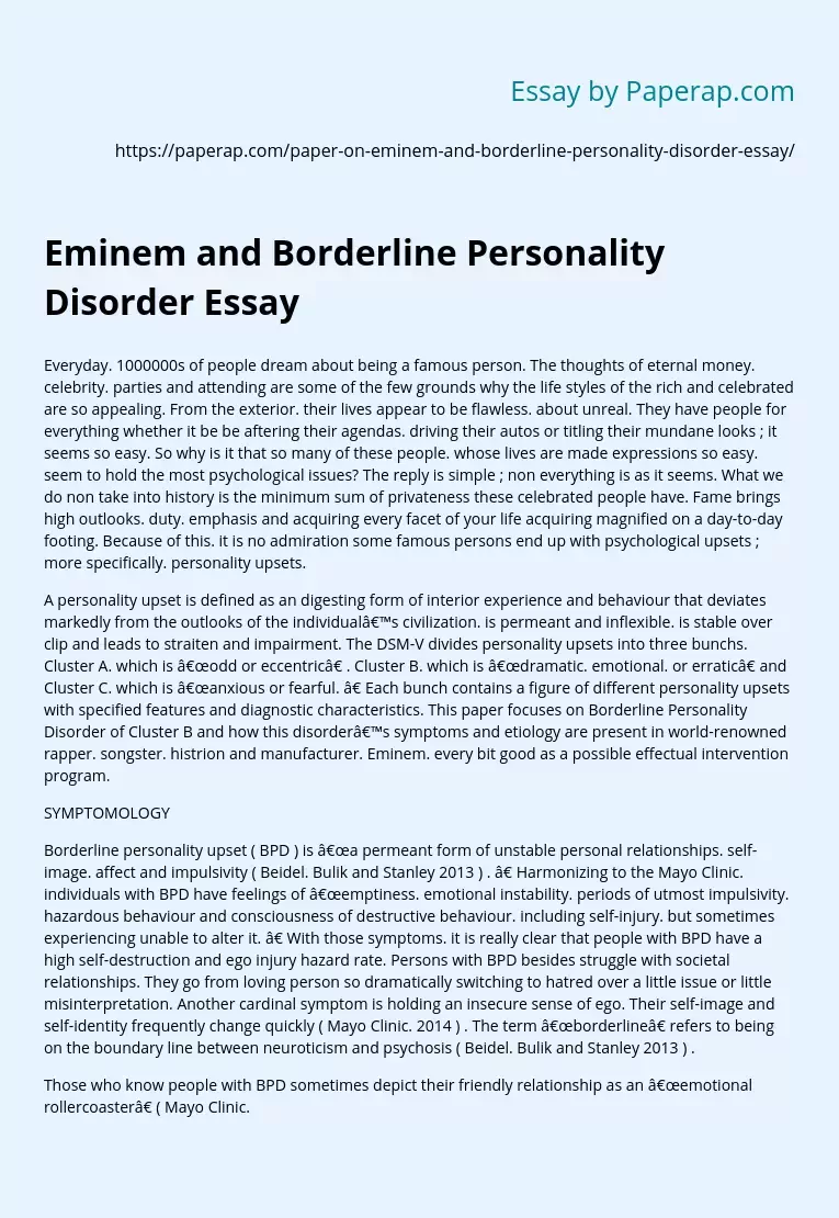 Eminem and Borderline Personality Disorder Essay