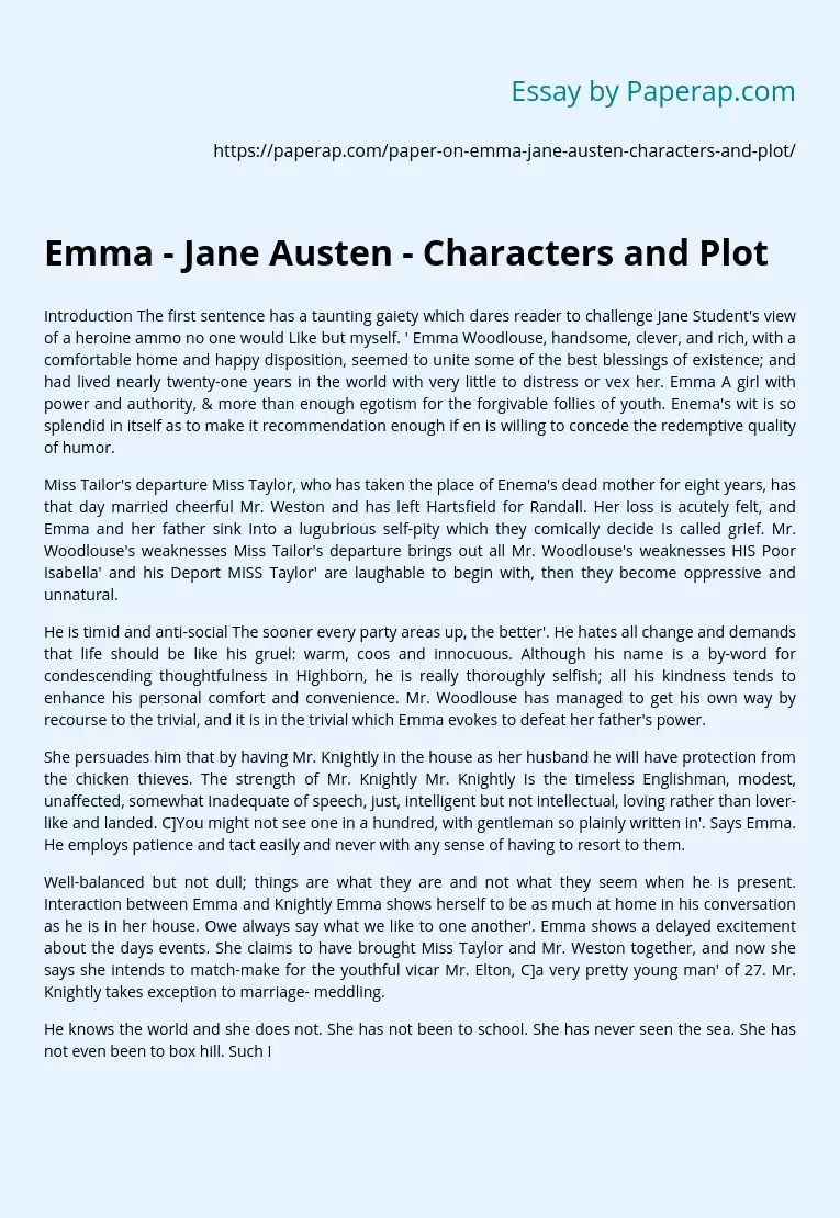 Emma - Jane Austen - Characters and Plot