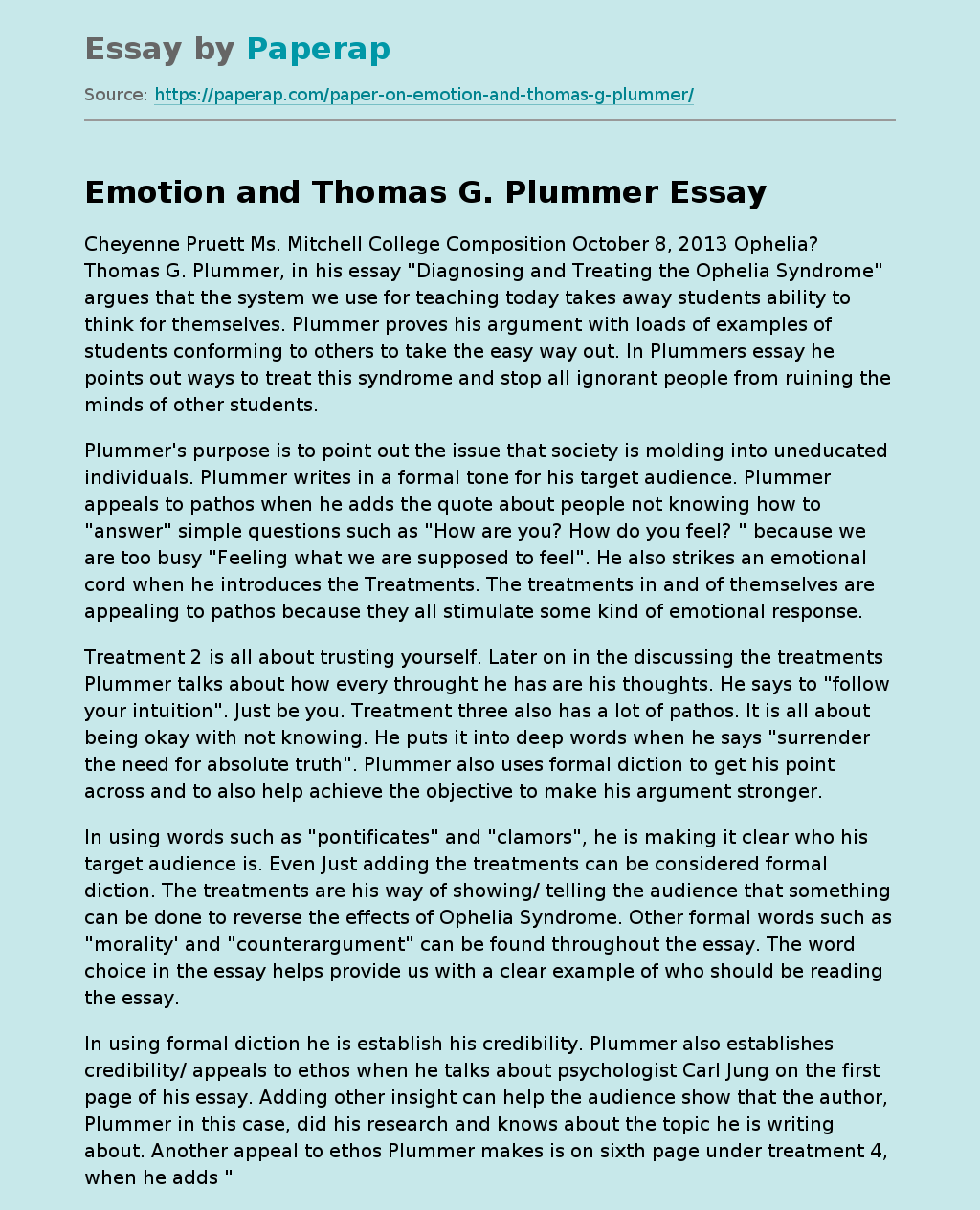Emotion and Thomas G. Plummer