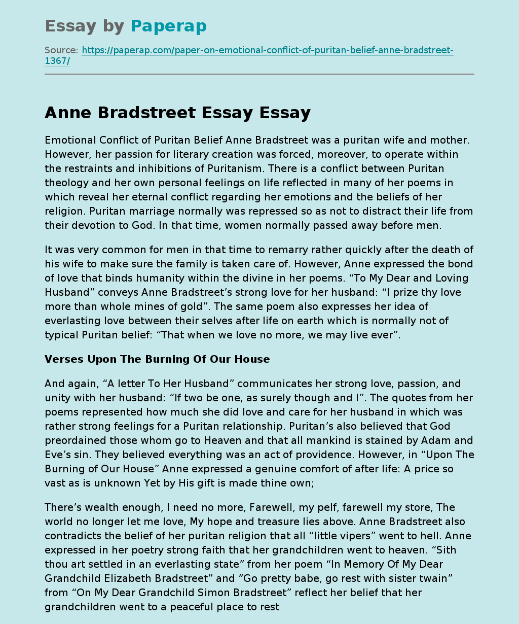 Anne Bradstreet Essay