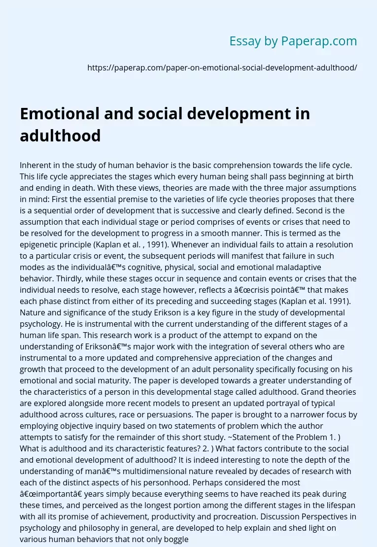 Emotional and social development in adulthood