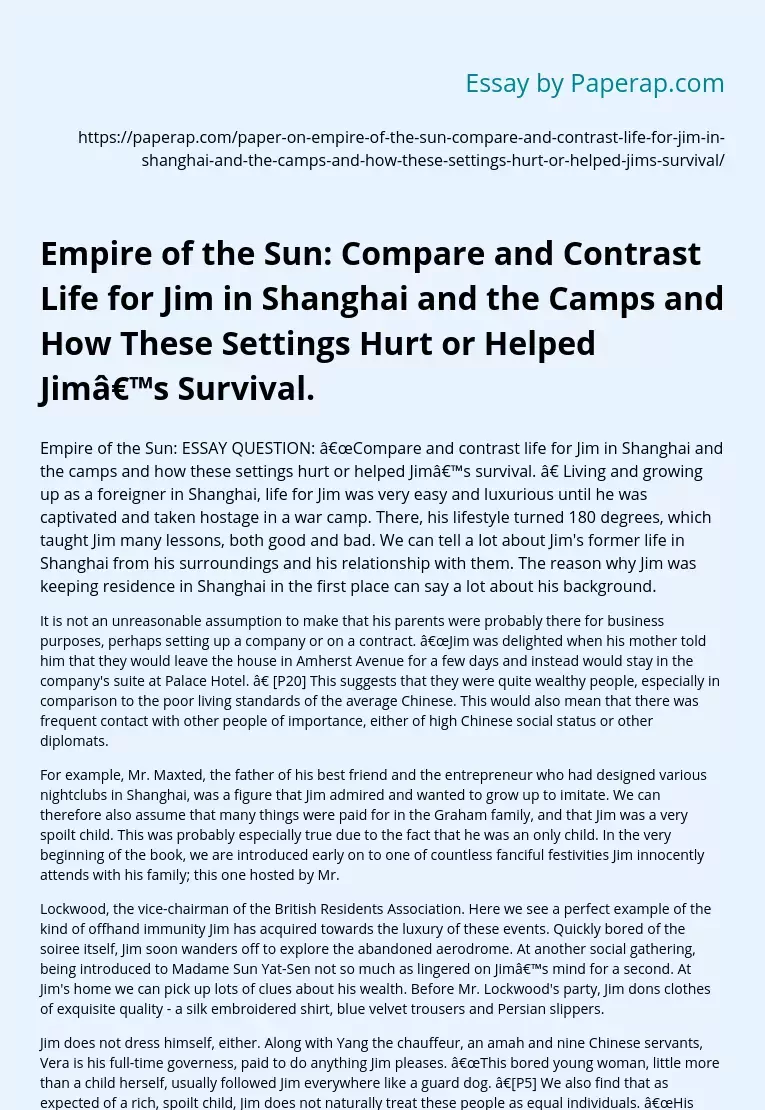 Empire of the Sun: Life for Jim in Shanghai and the Camps