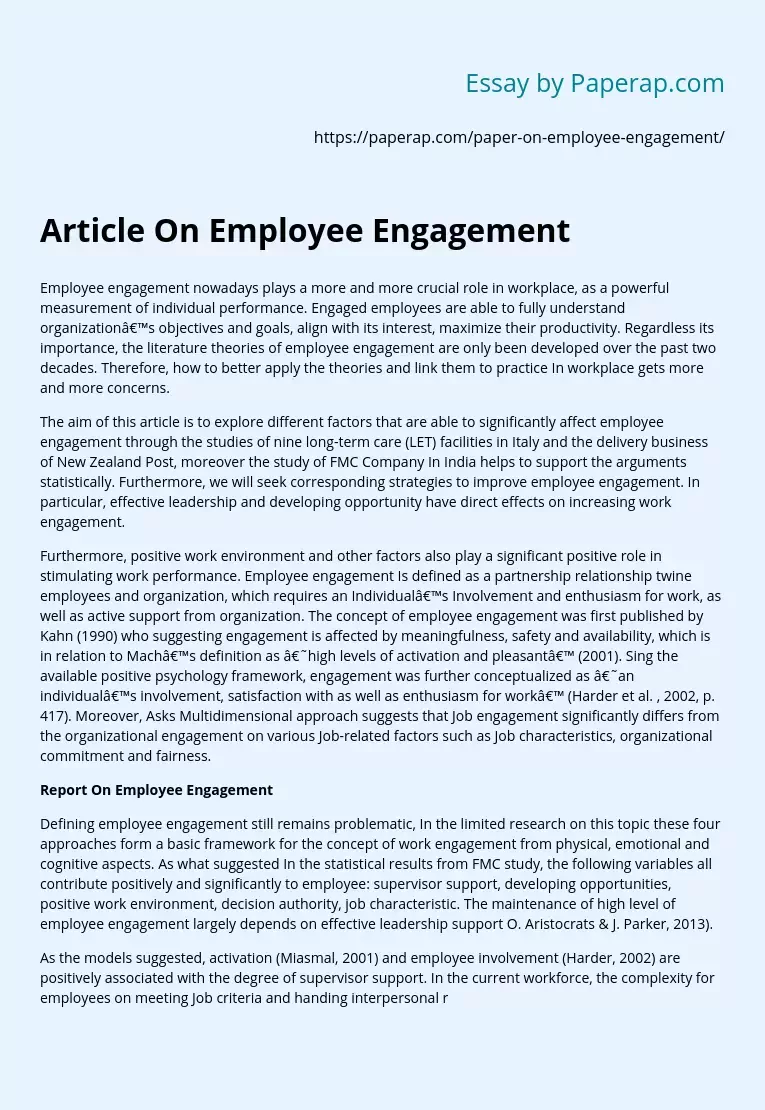 Article On Employee Engagement