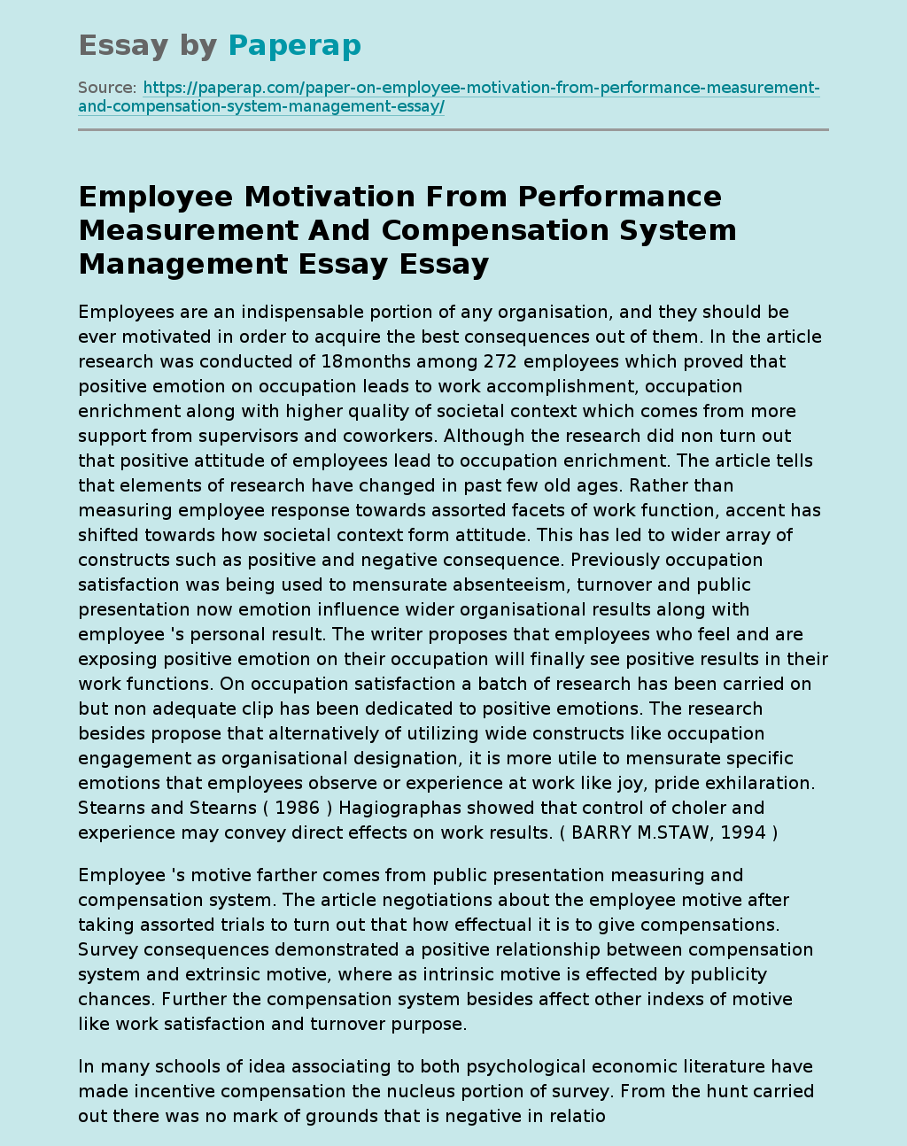 Employee Motivation From Performance Measurement and Compensation System Management