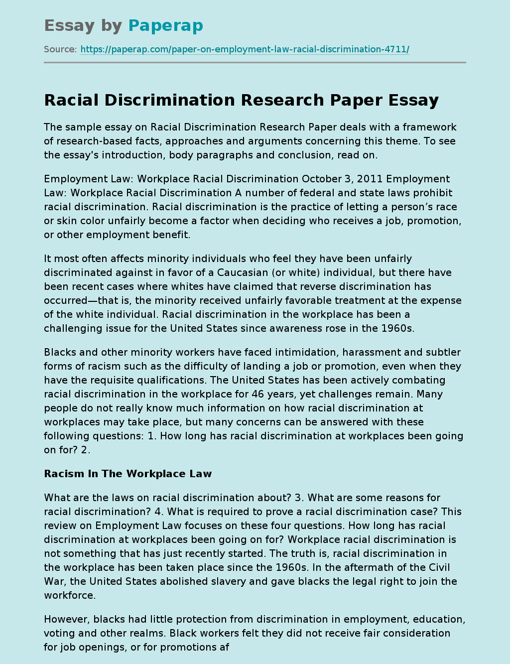 Racial Discrimination Research Paper
