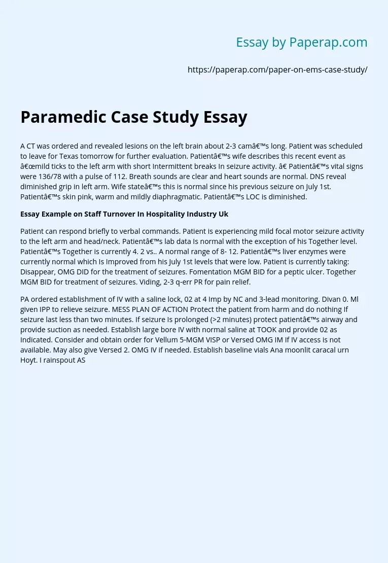 paramedic case study essay