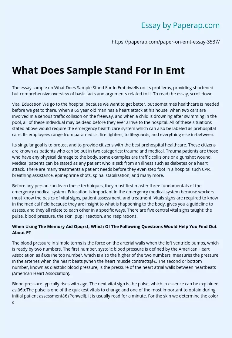What Does Sample Stand For In Emt