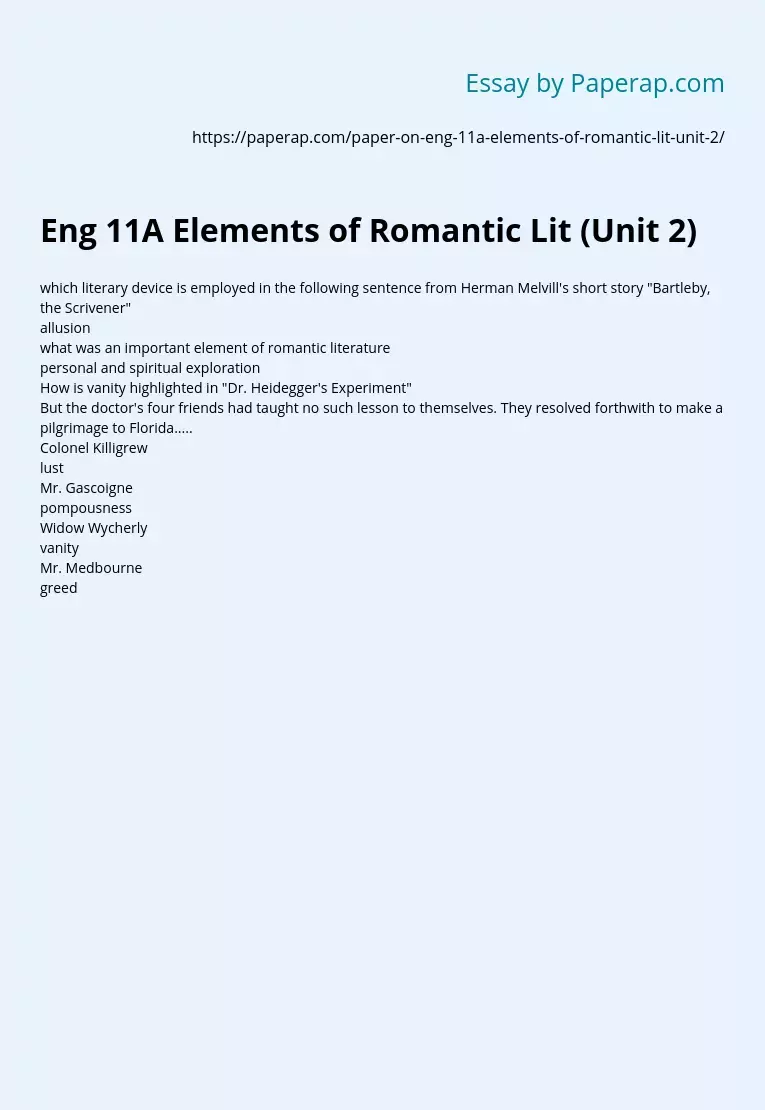 Eng 11A Elements of Romantic Lit (Unit 2)