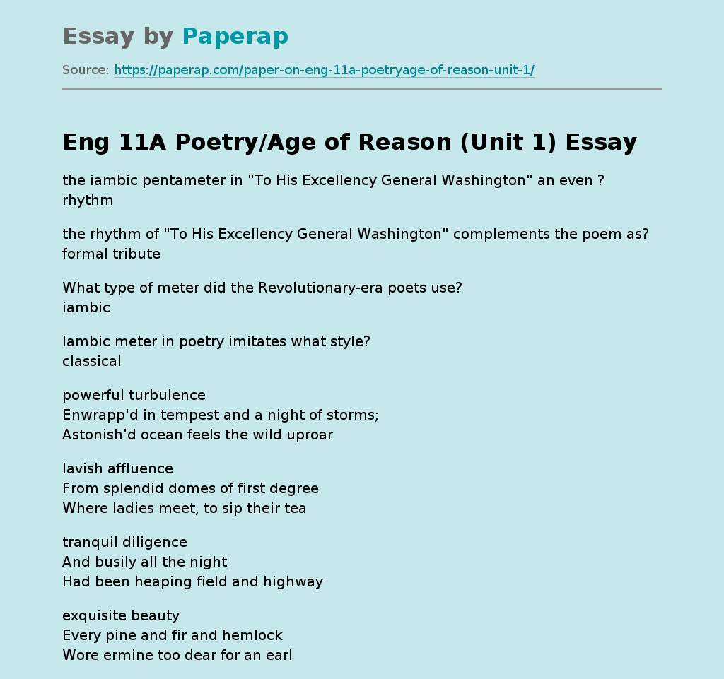 Eng 11A Poetry/Age of Reason (Unit 1)