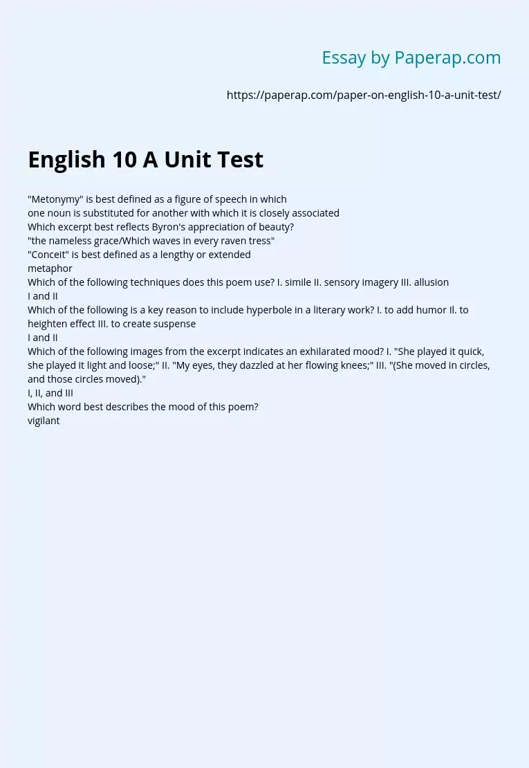 English 10 A Unit Test