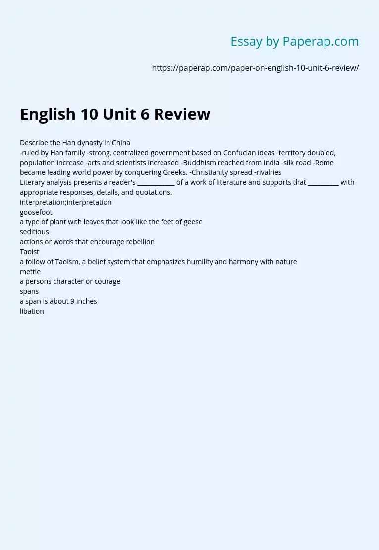 English 10 Unit 6 Review