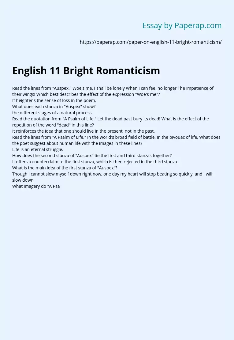English 11 Bright Romanticism