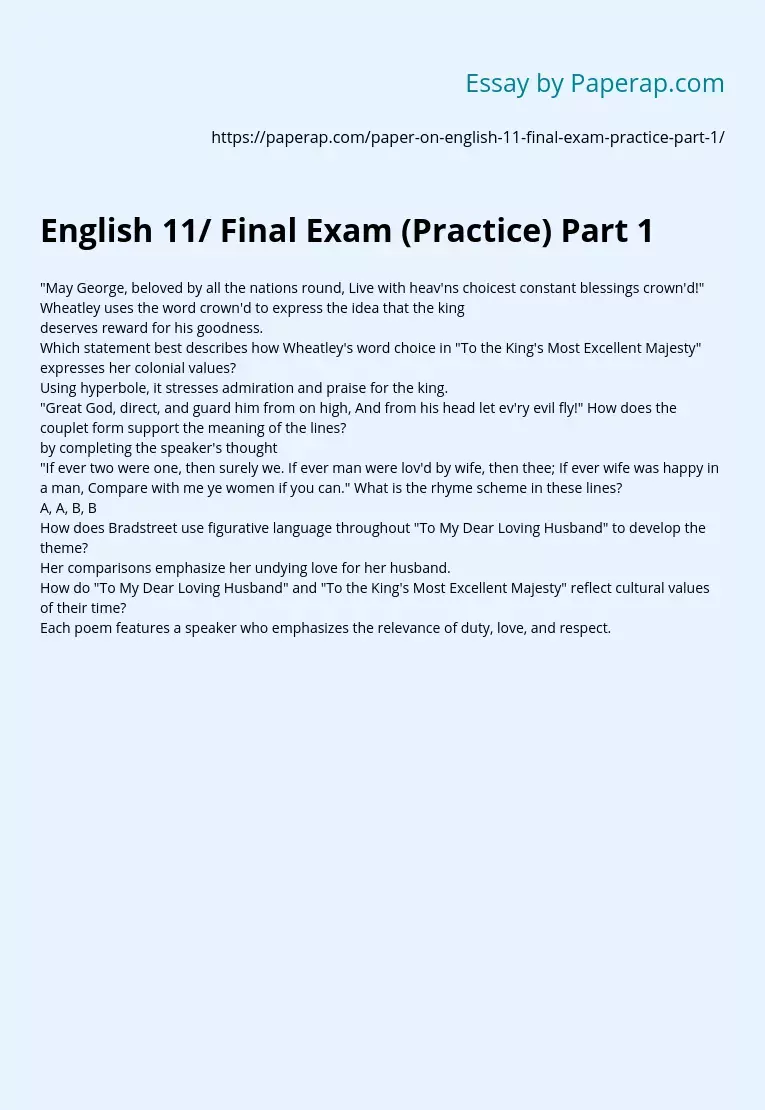 English 11/ Final Exam (Practice) Part 1
