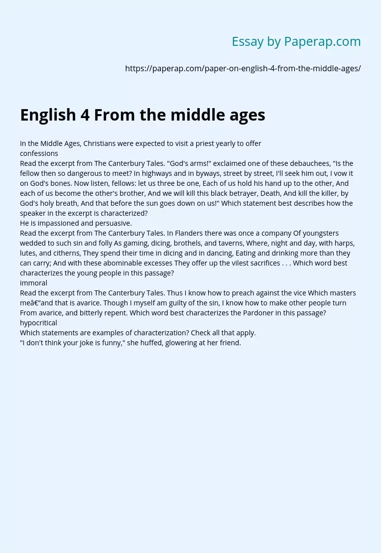 English 4 From the middle ages