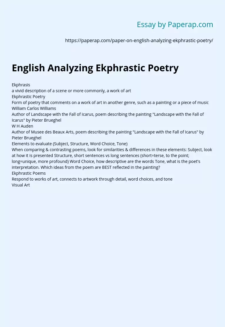 English Analyzing Ekphrastic Poetry