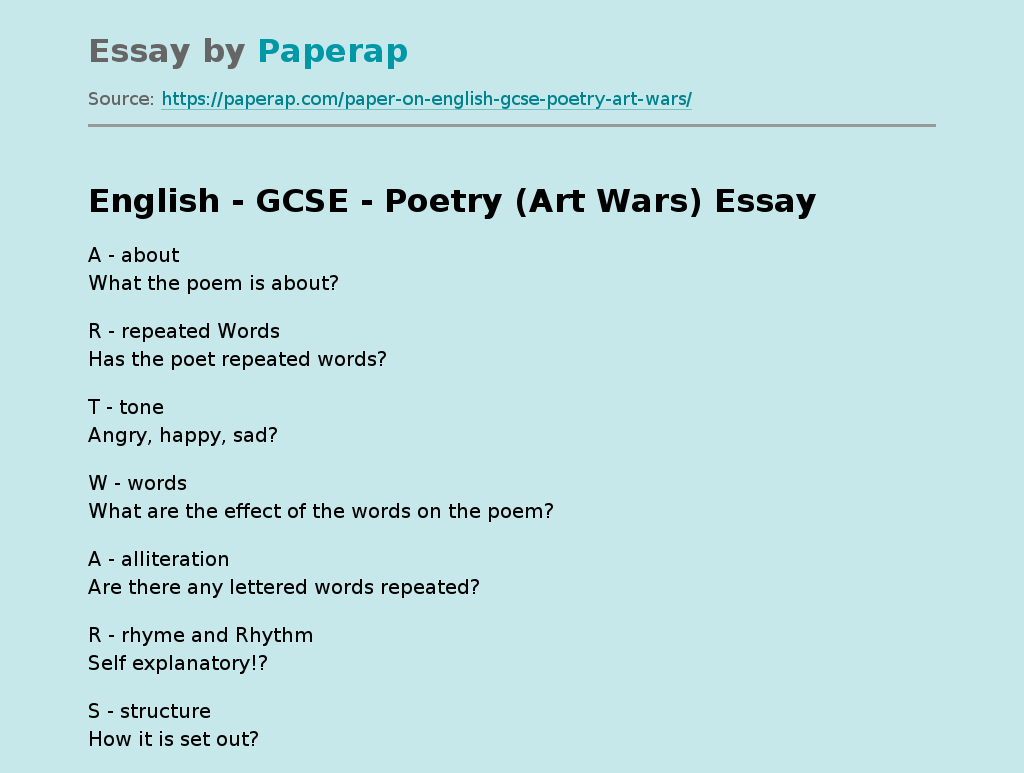 English - GCSE - Poetry (Art Wars)