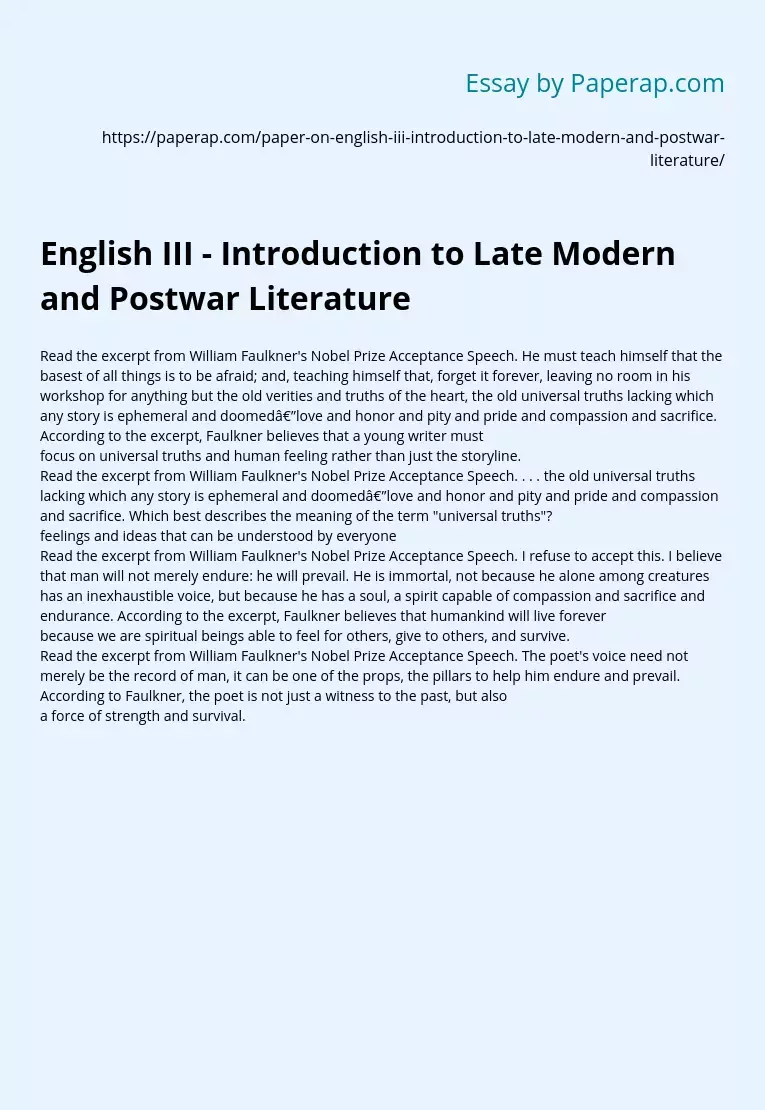 English III - Introduction to Late Modern and Postwar Literature