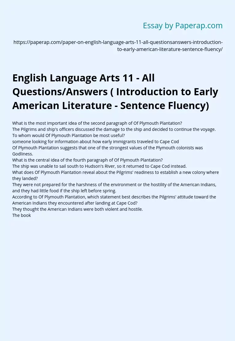 English Language Arts 11 - All Questions/Answers