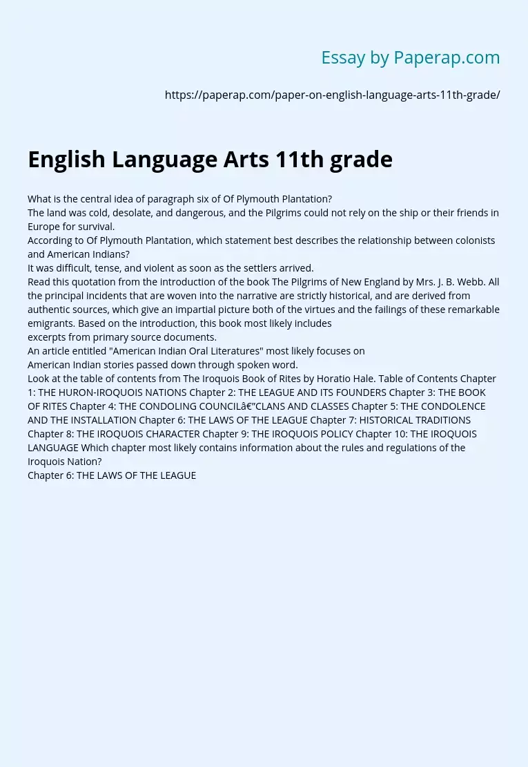 English Language Arts 11th grade