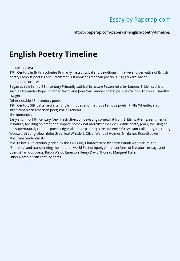 English Poetry Timeline