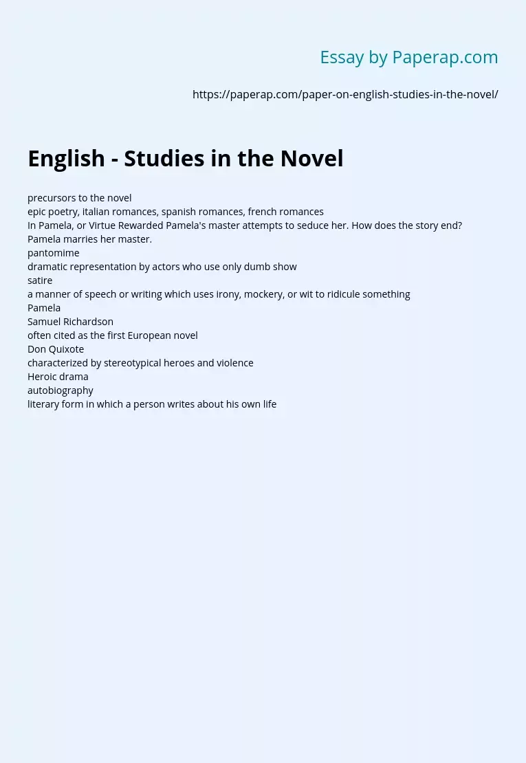 English - Studies in the Novel