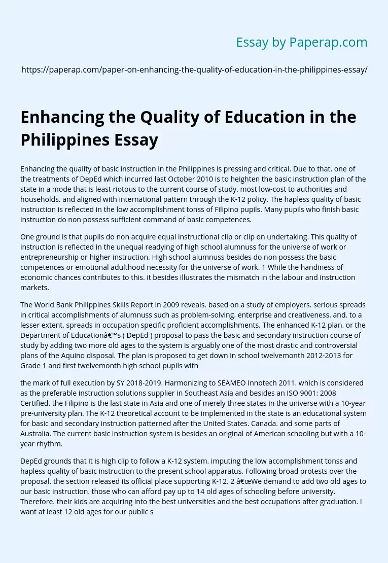 Enhancing the Quality of Education in the Philippines Essay