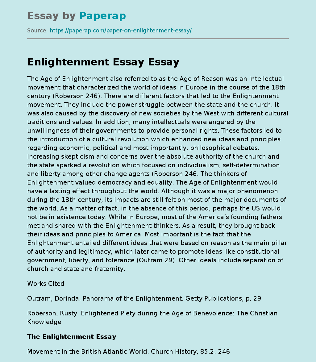 enlightenment essay examples