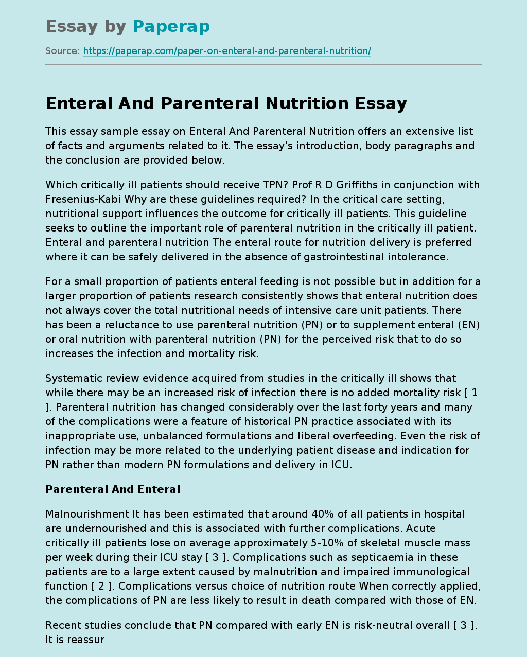 Enteral And Parenteral Nutrition