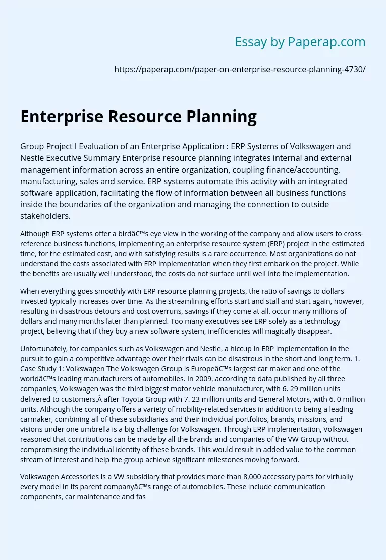 Enterprise Resource On Planning
