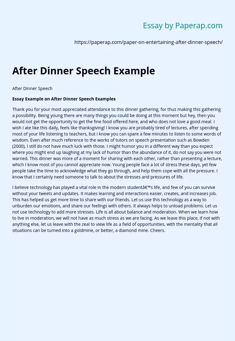 After Dinner Speech Example