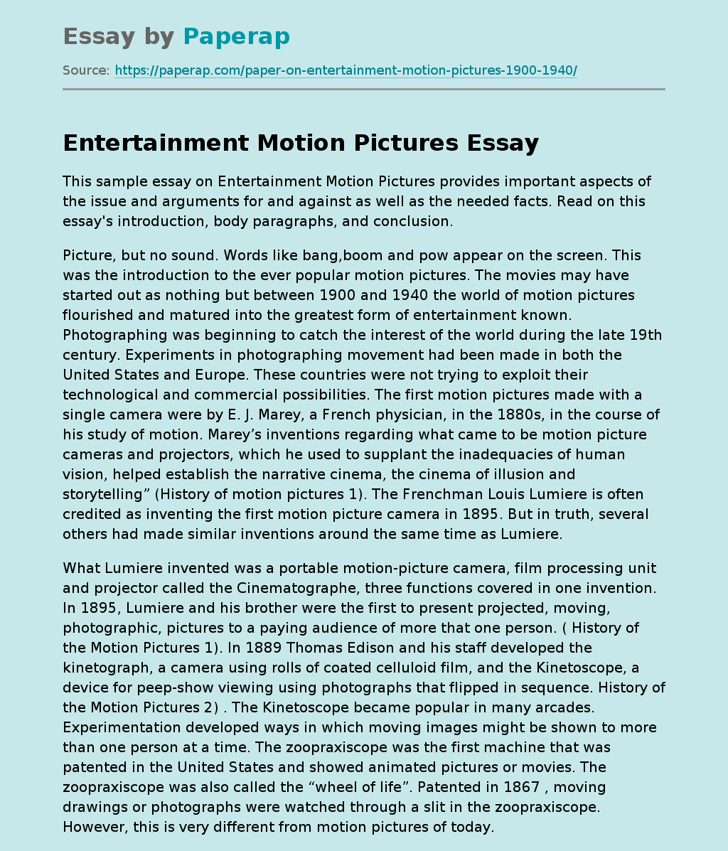 essay about motion pictures