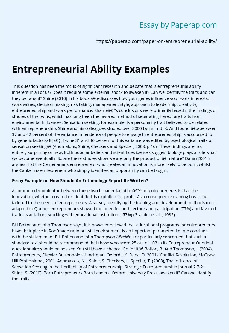 Entrepreneurial Ability Examples