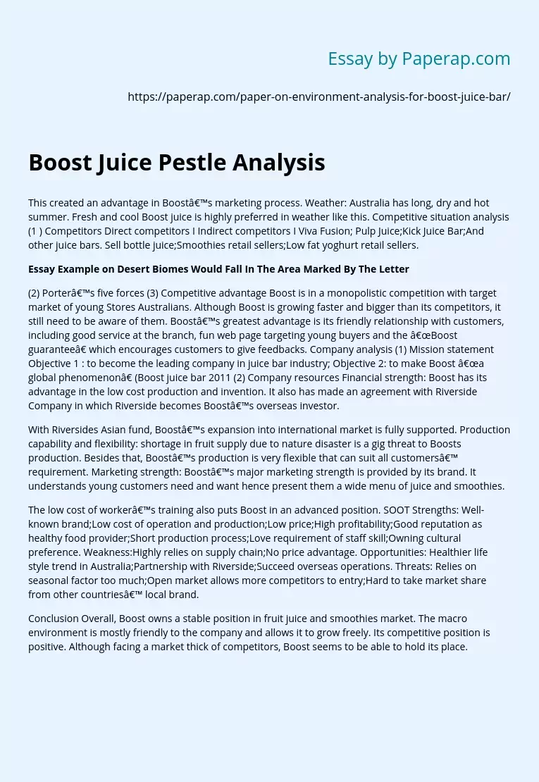 Boost Juice Pestle Analysis