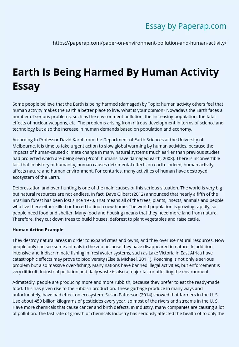 Earth Is Being Harmed By Human Activity Essay