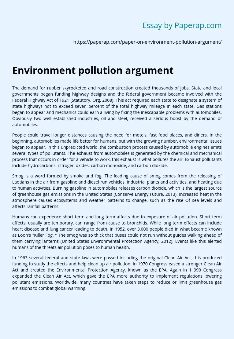 Environment Pollutio On Argument
